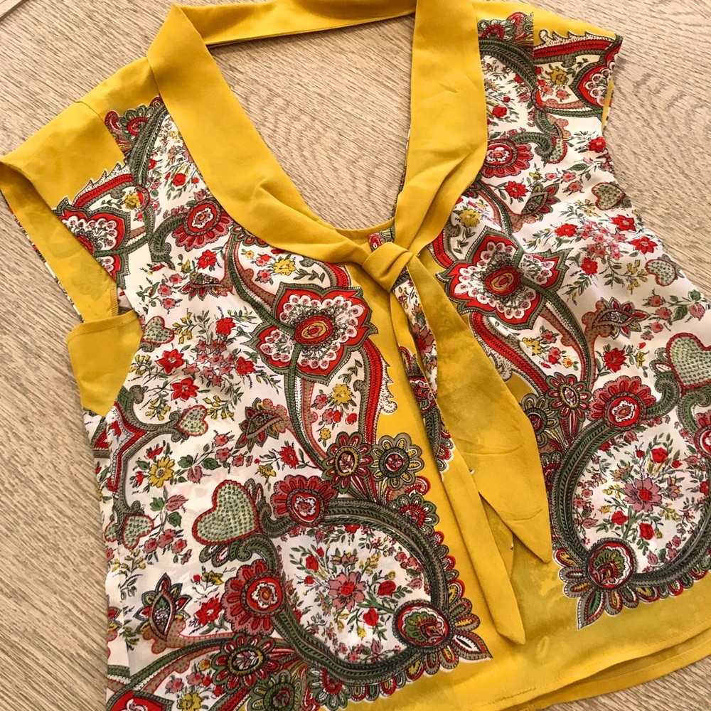 NWT Anthropologie Maeve Silk Pattern Cutout Blouse Top 8 Petite Vintage Style